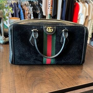 Gucci Ophidia Boston Suede Bag -Black
